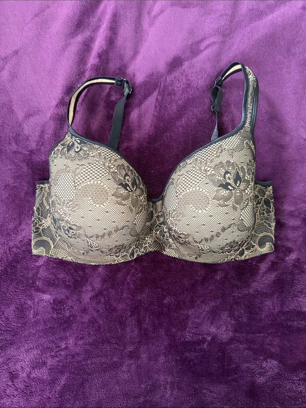 Cacique Lace Overlay Push-Up Bra - Black and Nude